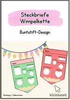 Vorschau - Mal- und Bastelvorlagen - Wimpelkette: Steckbriefe in Buntstiftform | Klassenraumdeko - Deckblatt