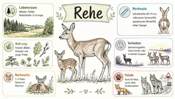 Vorschau - Arbeitsblätter - AB mit Fragen zum Thema "Rehe" + Lösungsblatt + Infografik - Seite 1