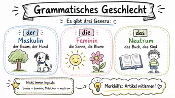 Vorschau - Arbeitsblätter - AB mit Fragen zum Thema "Grammatisches Geschlecht" + Lösungsblatt + Infografik - Seite 1