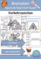 Vorschau - Arbeitsblätter - Materialpaket - Verkehrsschilder / Verkehrszeichen Malen - DaZ/DaF/Kunst/Deutsch/Sachunterricht - Seite 1