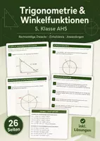 Vorschau - Arbeitsblätter - Trigonometrie & Winkelfunktionen – 5. Klasse AHS Rechtwinklige Dreiecke, Einheitskreis & Anwendungen - Deckblatt