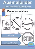 Vorschau - Mal- und Bastelvorlagen - Ausmalbilder Thema Verkehrsschilder / Verkehrszeichen - Grundschule - Bastelvorlagen - Deckblatt
