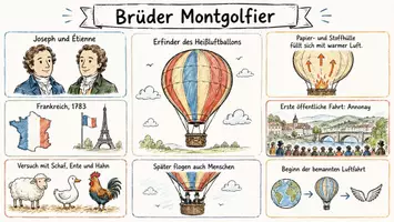 Vorschau - Arbeitsblätter - AB mit Fragen zum Thema "Brüder Montgolfier" + Lösungsblatt + Infografik - Seite 1