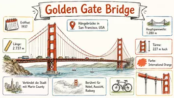 Vorschau - Arbeitsblätter - AB mit Fragen zum Thema "Golden Gate Bridge" + Lösungsblatt + Infografik - Seite 1