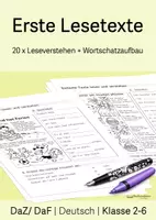 Vorschau - Arbeitsblätter - Erste Lesetexte - 20 x Leseverstehen/ Wortschatzaufbau - DaZ/DaF/ Deutsch - Deckblatt