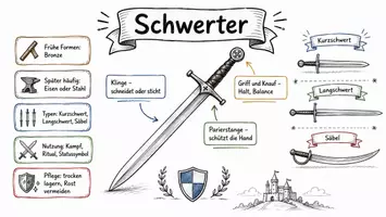 Vorschau - Arbeitsblätter - Arbeitsblätter zum Thema "Schwert" (Lückentext, Hörverstehen) + Lösung & MP3 + Mindmap + Infografik - Seite 1