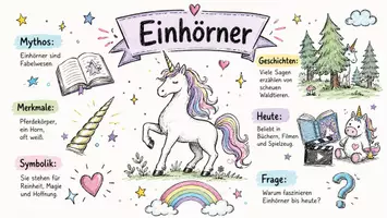 Vorschau - Arbeitsblätter - AB mit Fragen zum Thema "Einhorn" + Lösungsblatt + Infografik - Seite 1