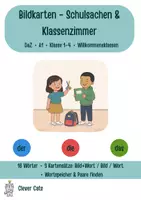Vorschau - Spiele - Bildkarten Schulsachen & Klassenzimmer – Wortschatz mit Artikel der, die, das | DaZ A1, Willkommensklasse - Deckblatt