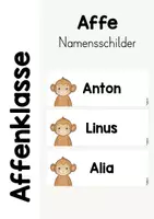 Vorschau - Mal- und Bastelvorlagen - Affenklasse - Namensschilder - Deckblatt