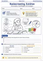 Vorschau - Arbeitsblätter - Basisscreening Zuhören Arbeitsheft Klasse 5 bis 6 Schulstart Hörverstehen Merkfähigkeit und Strategien - Deckblatt