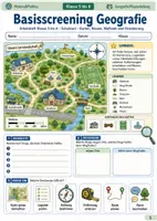 Vorschau - Arbeitsblätter - Basisscreening Geografie Arbeitsheft Klasse 5 bis 6 Schulstart Karten Räume Maßstab und Orientierung - Deckblatt