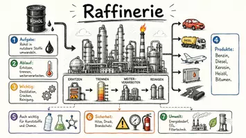Vorschau - Arbeitsblätter - AB mit Fragen zum Thema "Raffinerie" + Lösungsblatt + Infografik - Seite 1