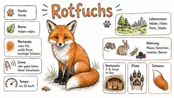 Vorschau - Arbeitsblätter - AB mit Fragen zum Thema "Rotfuchs" + Lösungsblatt + Infografik - Seite 1
