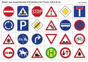Vorschau - Mal- und Bastelvorlagen - Vokabelbilder Verkehrsschilder / Verkehrszeichen - Bilder zum ausschneiden (Klasse 1 und 2) - Seite 1