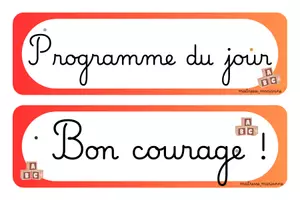 Aperçu - Affichage - Étiquettes du programme de la journée – Écriture cursive - Page 1
