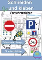 Vorschau - Mal- und Bastelvorlagen - Ausschneiden und kleben Verkehrsschilder / Verkehrszeichen - Wortschatz basteln Feinmotorik (Grundschule) - Deckblatt