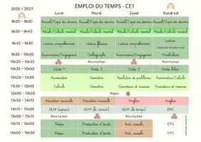Aperçu - Outils du professeur - Emploi du temps CE1 – Conforme aux programmes 2025 - Page 1