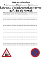 Vorschau - Arbeitsblätter - Verkehrsschilder / Verkehrszeichen: Wörter und Sätze schreiben und Silben DaZ/DaF / Deutsch - Seite 1