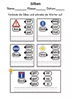 Vorschau - Arbeitsblätter - Verkehrsschilder / Verkehrszeichen: Silben • Wortschatz (DaZ/DaF / Deutsch) - Seite 1