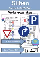 Vorschau - Arbeitsblätter - Verkehrsschilder / Verkehrszeichen: Silben • Wortschatz (DaZ/DaF / Deutsch) - Deckblatt