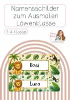 Vorschau - Mal- und Bastelvorlagen - Namensschilder zum Ausmalen Löwenklasse - Deckblatt