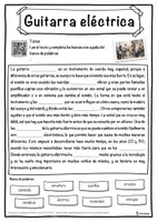 Vista previa - Hojas de trabajo - Guitarra eléctrica Ficha de música: texto con huecos, comprensión auditiva y sopa de letras - página 1