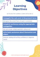 Aperçu - Feuilles d'exercices - French Grammar Workbook – Le Verbe Avoir (A1) | 20+ Activités | No Prep - Page 1