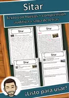 Vista previa - Hojas de trabajo - Sitar Ficha de música: texto con huecos, comprensión auditiva y sopa de letras - Portada