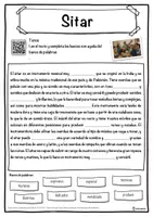 Vista previa - Hojas de trabajo - Sitar Ficha de música: texto con huecos, comprensión auditiva y sopa de letras - página 1