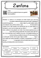 Vista previa - Hojas de trabajo - Zanfona Ficha de música: texto con huecos, comprensión auditiva y sopa de letras - página 1