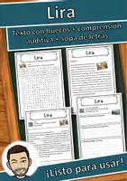Vista previa - Hojas de trabajo - Lira Ficha de música: texto con huecos, comprensión auditiva y sopa de letras - Portada