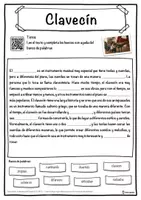 Vista previa - Hojas de trabajo - Clavecín Ficha de música: texto con huecos, comprensión auditiva y sopa de letras - página 1