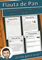 Vista previa - Hojas de trabajo - Flauta de Pan Ficha de música: texto con huecos, comprensión auditiva y sopa de letras - Portada