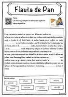 Vista previa - Hojas de trabajo - Flauta de Pan Ficha de música: texto con huecos, comprensión auditiva y sopa de letras - página 1