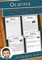 Vista previa - Hojas de trabajo - Ocarina Ficha de música: texto con huecos, comprensión auditiva y sopa de letras - Portada