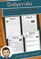 Vista previa - Hojas de trabajo - Didyeridú Ficha de música: texto con huecos, comprensión auditiva y sopa de letras - Portada