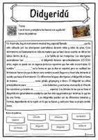 Vista previa - Hojas de trabajo - Didyeridú Ficha de música: texto con huecos, comprensión auditiva y sopa de letras - página 1