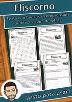 Vista previa - Hojas de trabajo - Fliscorno Ficha de música: texto con huecos, comprensión auditiva y sopa de letras - Portada