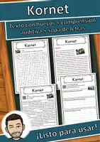 Vista previa - Hojas de trabajo - Kornet Ficha de música: texto con huecos, comprensión auditiva y sopa de letras - Portada
