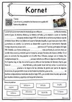 Vista previa - Hojas de trabajo - Kornet Ficha de música: texto con huecos, comprensión auditiva y sopa de letras - página 1