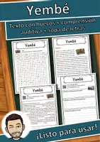 Vista previa - Hojas de trabajo - Yembé Ficha de música: texto con huecos, comprensión auditiva y sopa de letras - Portada