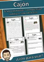 Vista previa - Hojas de trabajo - Cajón Ficha de música: texto con huecos, comprensión auditiva y sopa de letras - Portada