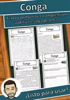 Vista previa - Hojas de trabajo - Conga Ficha de música: texto con huecos, comprensión auditiva y sopa de letras - Portada