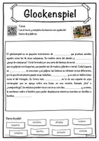 Vista previa - Hojas de trabajo - Glockenspiel Ficha de música: texto con huecos, comprensión auditiva y sopa de letras - página 1