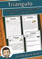 Vista previa - Hojas de trabajo - Triángulo Ficha de música: texto con huecos, comprensión auditiva y sopa de letras - Portada