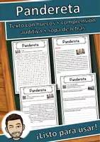 Vista previa - Hojas de trabajo - Pandereta Ficha de música: texto con huecos, comprensión auditiva y sopa de letras - Portada