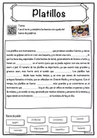 Vista previa - Hojas de trabajo - Platillos Ficha de música: texto con huecos, comprensión auditiva y sopa de letras - página 1