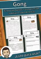 Vista previa - Hojas de trabajo - Gong Ficha de música: texto con huecos, comprensión auditiva y sopa de letras - Portada