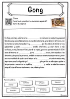 Vista previa - Hojas de trabajo - Gong Ficha de música: texto con huecos, comprensión auditiva y sopa de letras - página 1