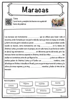 Vista previa - Hojas de trabajo - Maracas Ficha de música: texto con huecos, comprensión auditiva y sopa de letras - página 1
